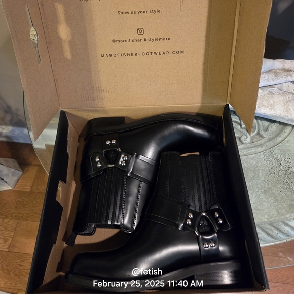 Marc Fisher Mizzi Moto Boots Harness Designer Leather Celebrity #42 - Picture 12 of 13